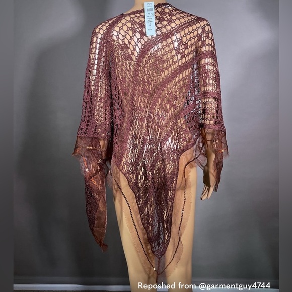 Cache Accessories - ✨NWT Cache Shawl Poncho Bronze/Brown Crochet Sequins OS✨